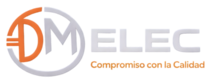 Logotipo de DM ELEC en gris y naranja con el lema &ldquo;Compromiso con la Calidad&rdquo;