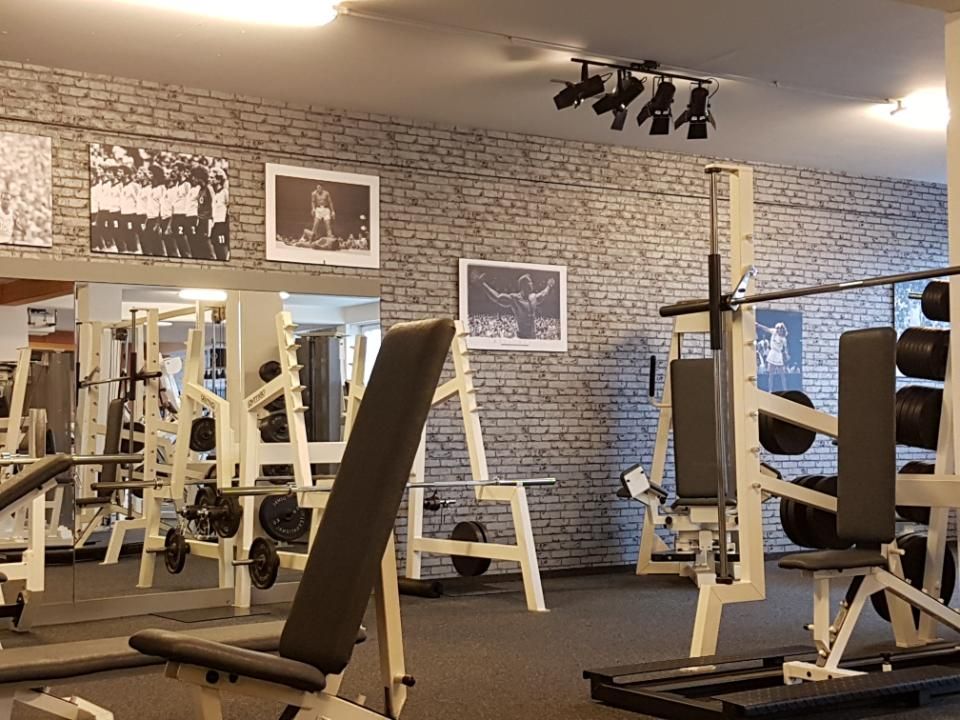 Malerbetrieb Blum GmbH & Co. KG, Tapete in Ziegeloptik in Fitnessraum
