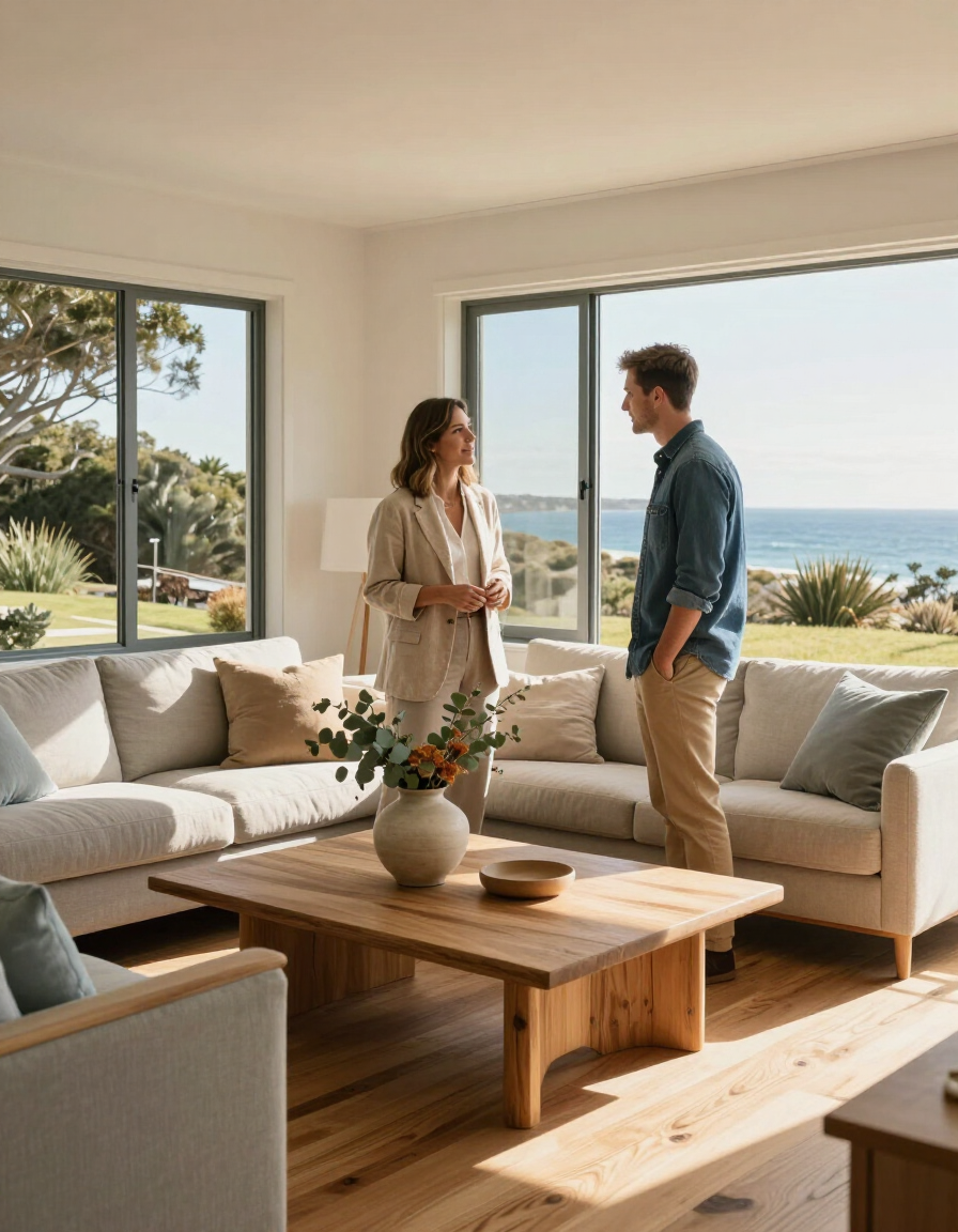 Owner and local manager reviewing a coastal home