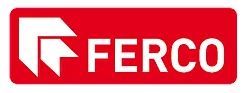 Logo FERCO : Symbole blanc sur un rectangle rouge.