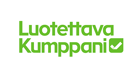 Green Luotettava Kumppani logo with checkmark icon