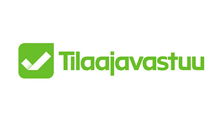 Vihreä Tilaajavastuu-logo, jossa on valkoinen valintamerkki vihreässä neliössä