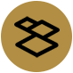 Symbole géométrique noir à l'intérieur d'un cercle doré.