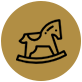 Icône d'un cheval à bascule dans un cercle doré.
