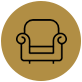 Icône de fauteuil sur un cercle doré.
