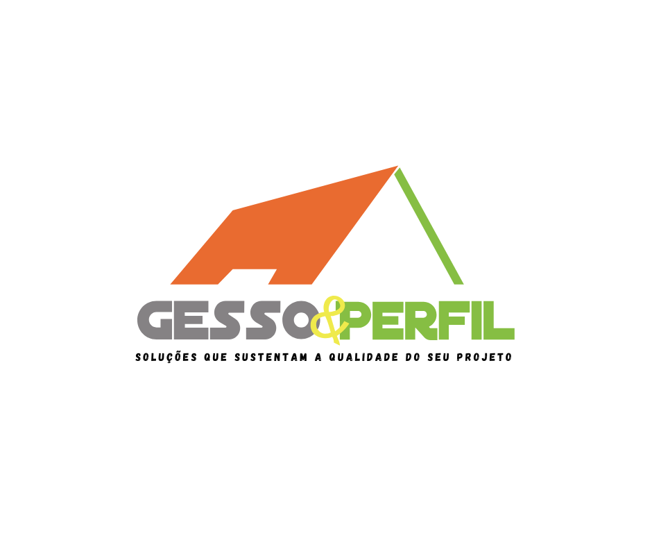 Logo of Gesso & Perfil, orange roof with green support, gray text,