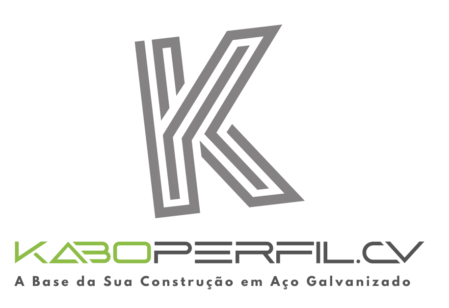 Logo of KaboPerfil.CV, Cape Verde flag with a stylized "K" and text "A Base da Sua Construção em Aço Galvanizado".
