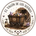 Logotipo ilustrado de un carro de ensue&ntilde;o en una insignia redonda con texto en espa&ntilde;ol, cristales, un farol y la entrada de una cueva