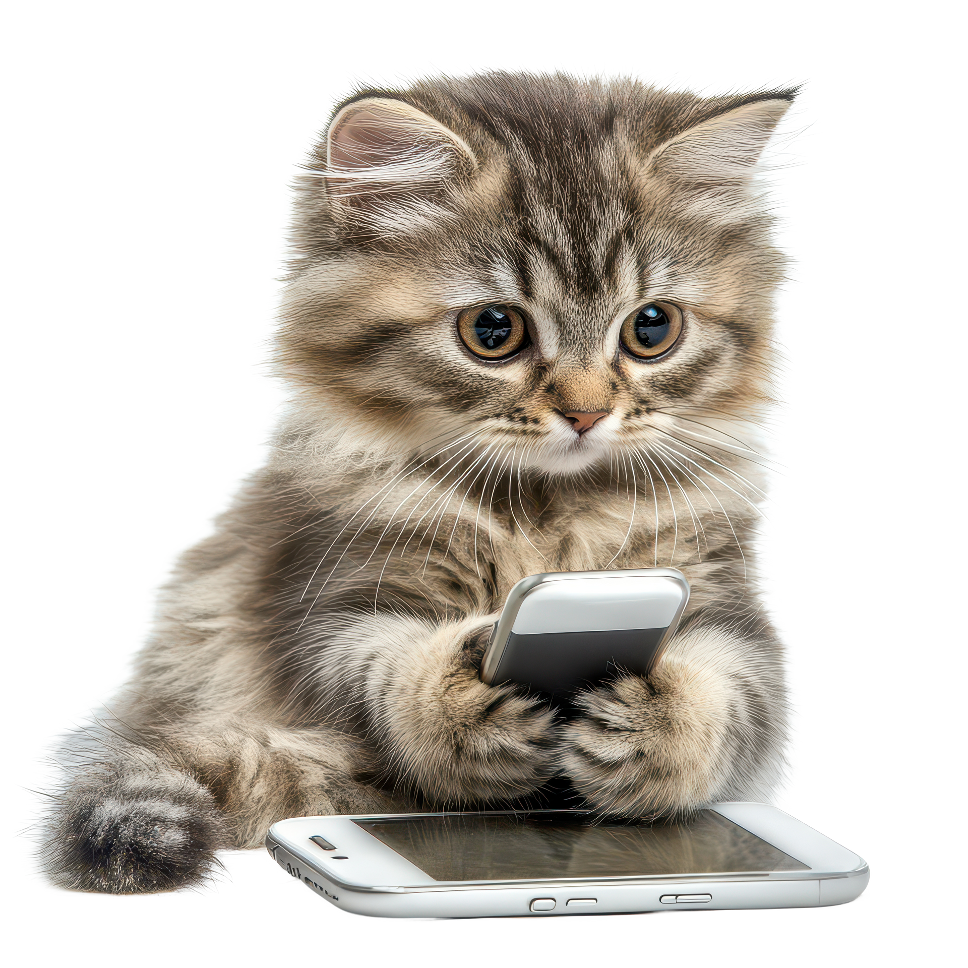 Chaton tenant un téléphone
