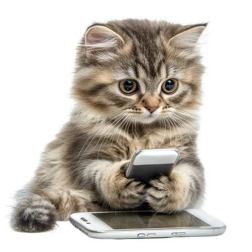 Chaton tenant un téléphone