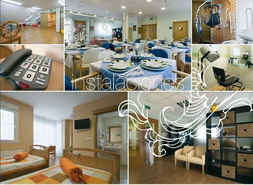 Un collage de fotos de un hospital con las palabras instalaciones en la parte inferior.