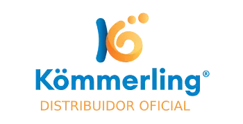 Un logotipo azul y naranja para una empresa llamada Kommerling