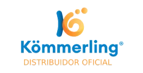 Un logotipo azul y naranja para una empresa llamada Kommerling