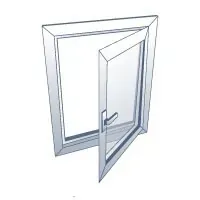 Un dibujo de una ventana con la puerta abierta.