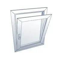 Un dibujo de una ventana con la puerta abierta.