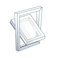 Un dibujo de una ventana con el cristal abierto.