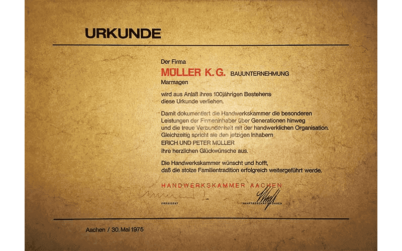 Ein Zertifikat mit der Aufschrift „Urkunde“