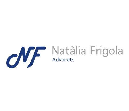 Logotipo de NF con “Natàlia Frigola Advocats” en texto azul y gris sobre fondo blanco.