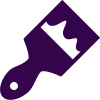 Un pincel morado con una pincelada blanca sobre un fondo blanco.