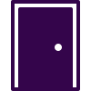 Una puerta morada con un tirador blanco sobre un fondo blanco.