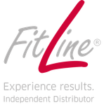 Ein Fitline-Logo mit der Aufschrift „Erleben Sie Ergebnisse, unabhängiger Vertriebspartner“