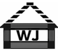 Ein schwarzweißes Logo eines Hauses mit dem Wort WJ darauf.