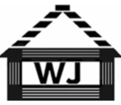 Ein schwarzweißes Logo eines Hauses mit dem Wort WJ darauf.