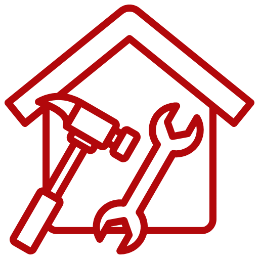 Ein Haus mit einem Hammer und einem Schraubenschlüssel darin.