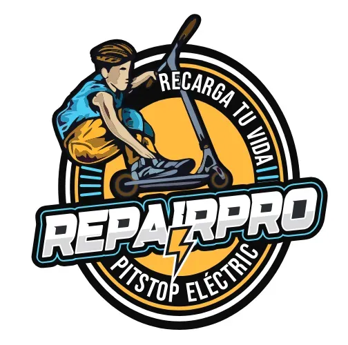 Logotipo RepairPro Pitstop Electric. Dise&ntilde;o circular con un rayo.