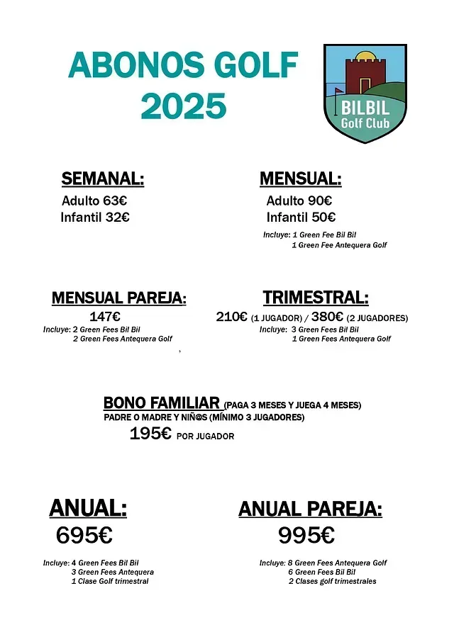 Un cartel de un club de golf que dice 'abonos golf 2025'.