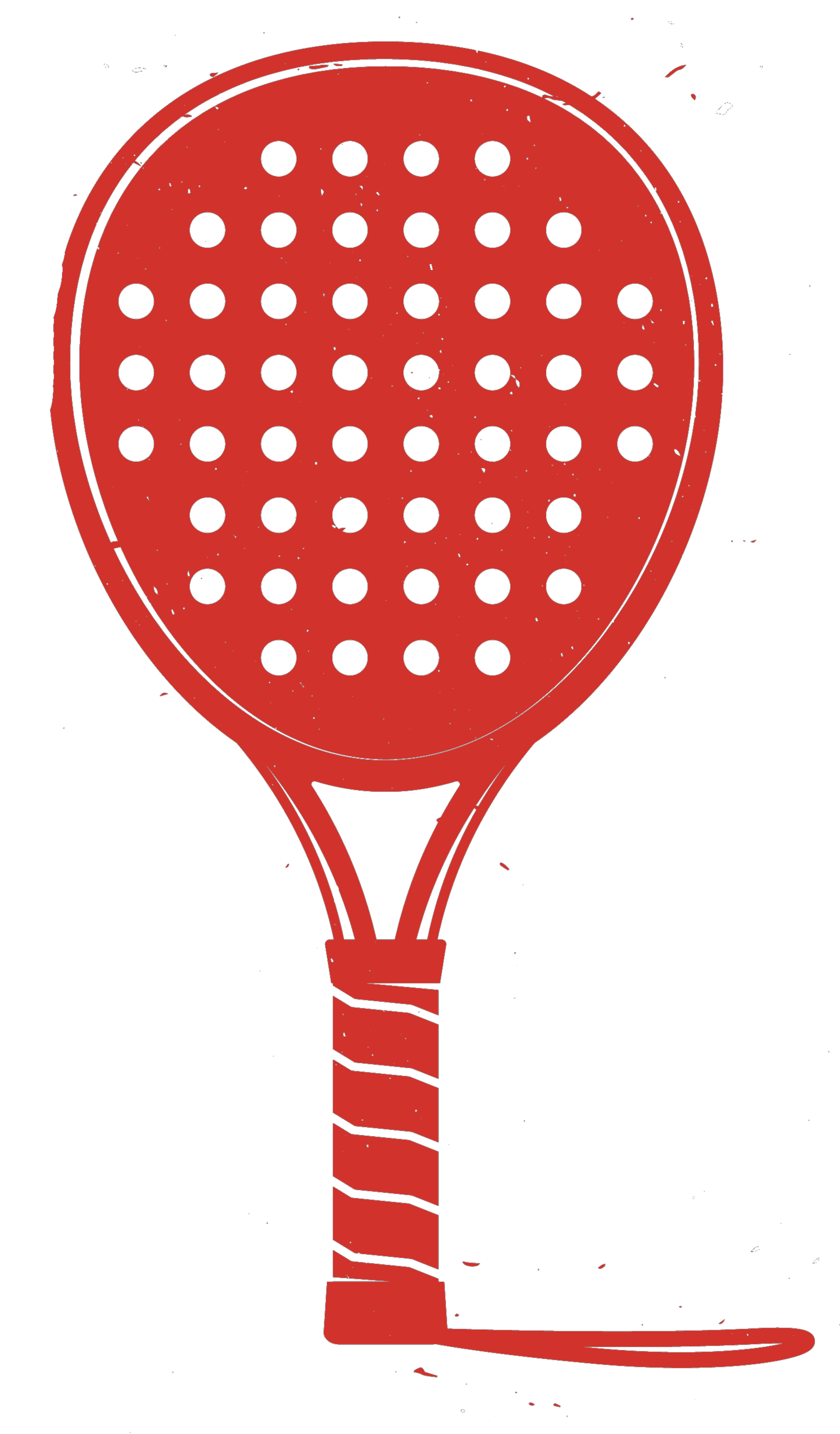 Una raqueta de tenis roja con puntos blancos.