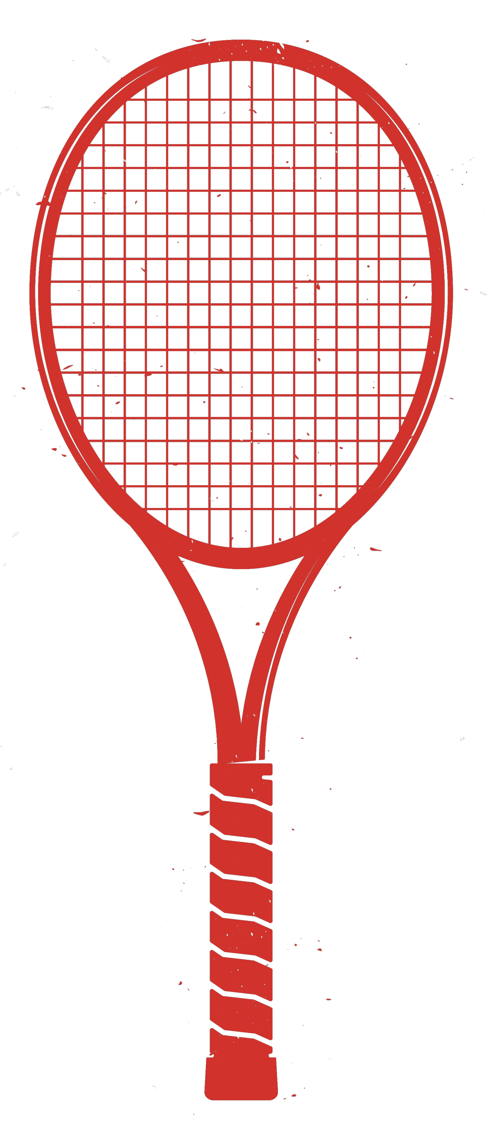 Una raqueta de tenis roja con un mango rojo sobre un fondo blanco.