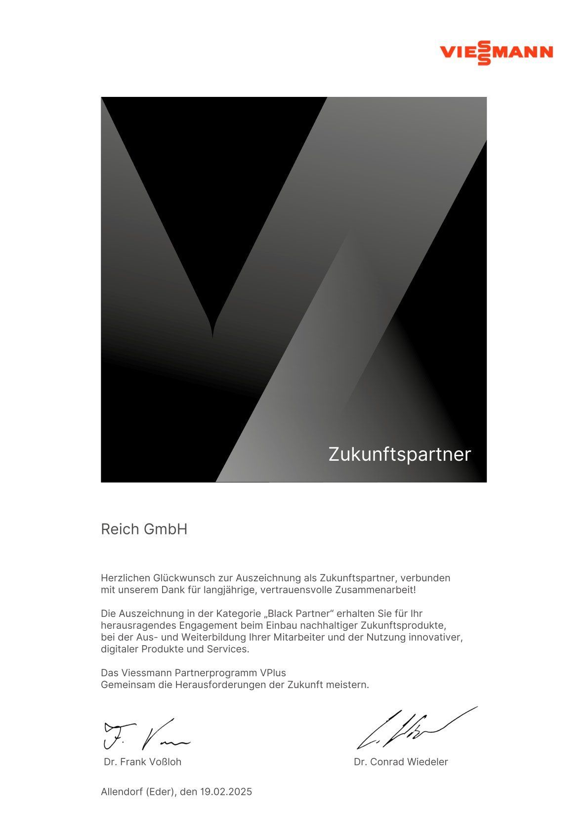 Urkunde Black Partner