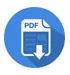 Un círculo azul con un archivo pdf y una flecha apuntando hacia abajo.
