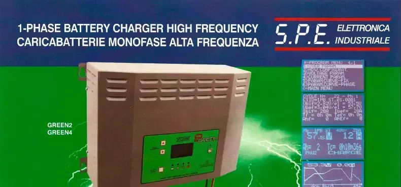 Un anuncio de un cargador de batería monofásico de alta frecuencia.
