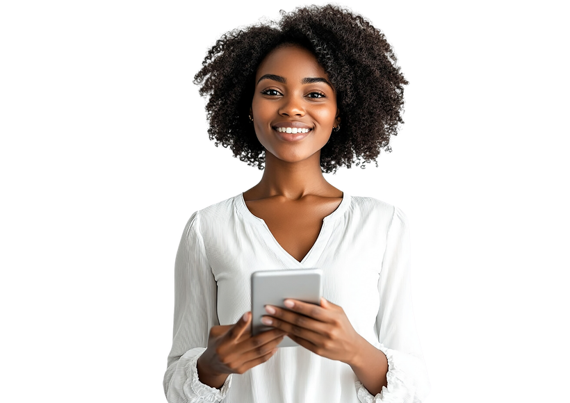 Femme qui tient un téléphone