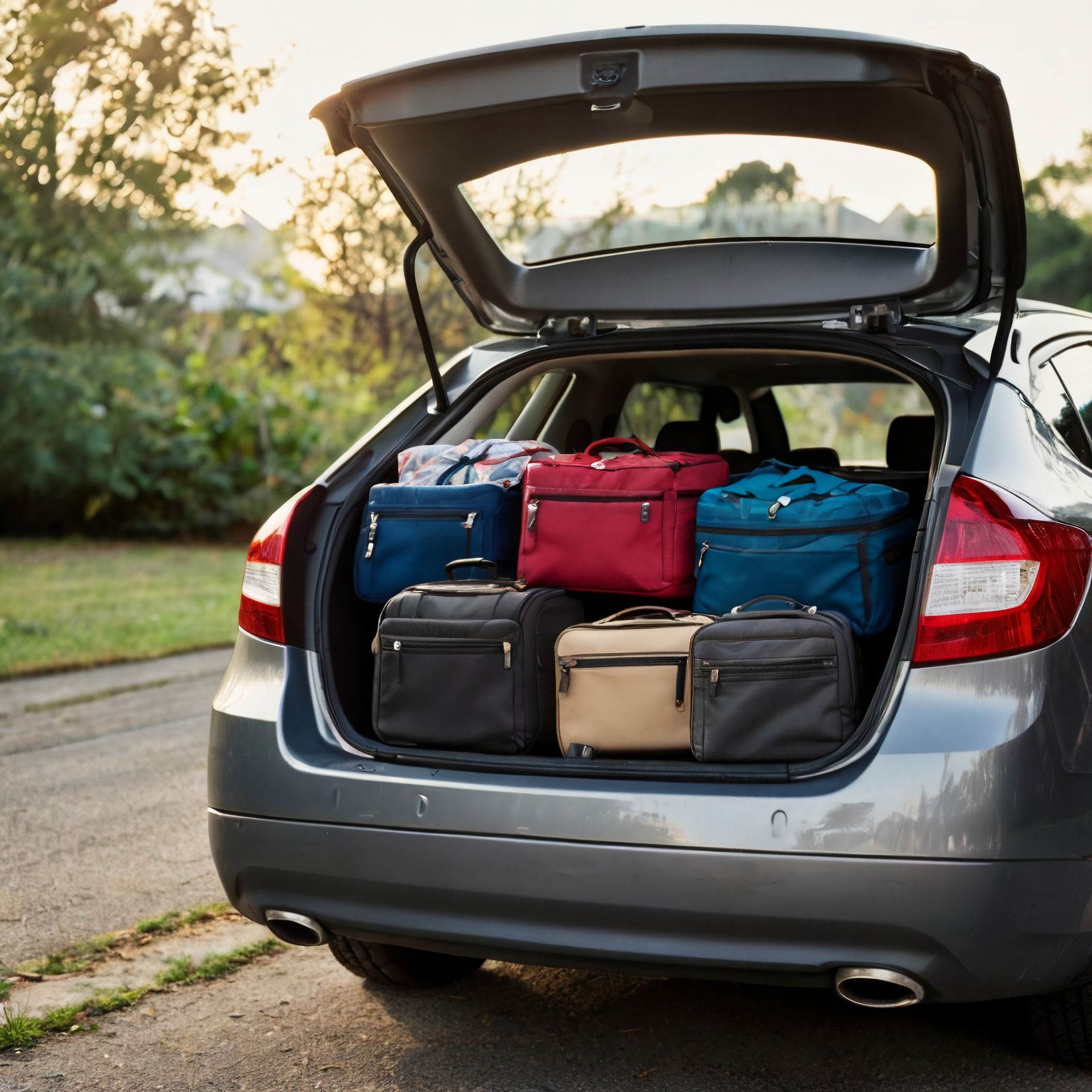 Coffre de voiture ouvert avec des bagages à l'intérieur