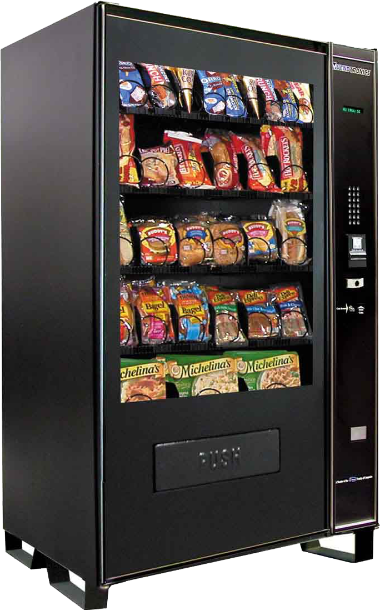 Una máquina expendedora llena de bocadillos y bebidas.