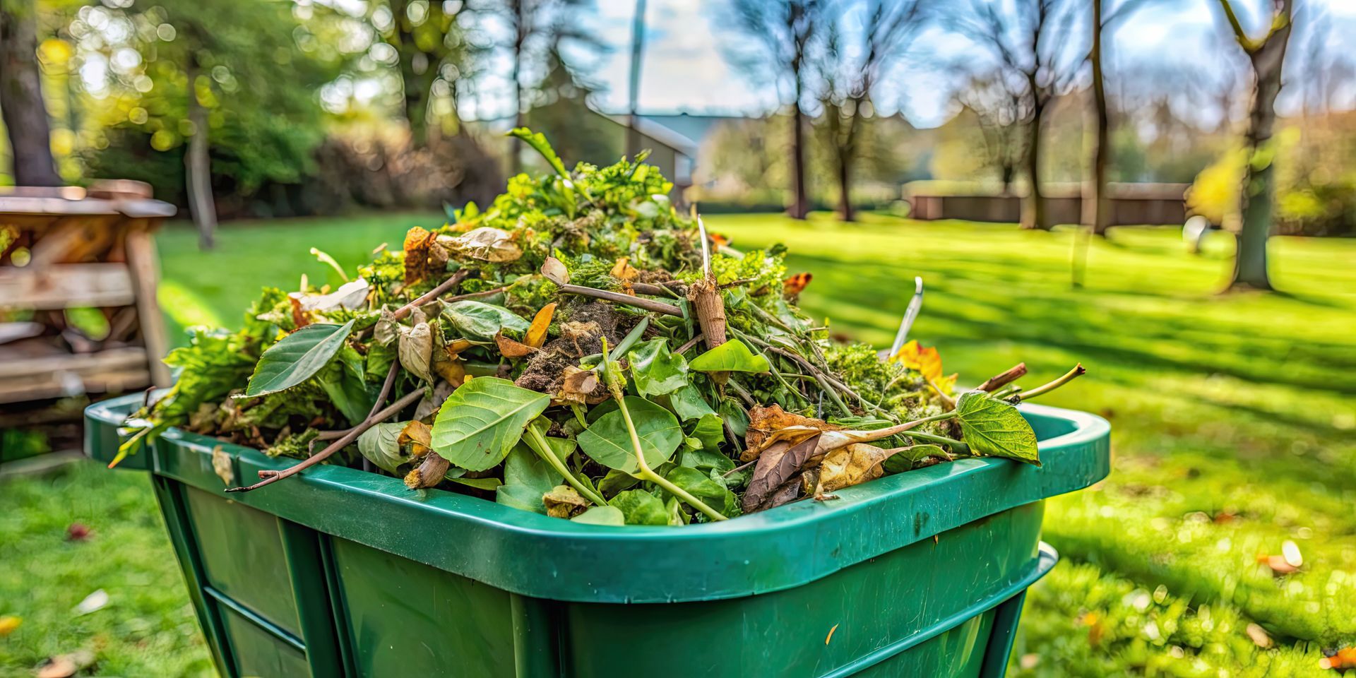 Déchets verts dans une poubelle