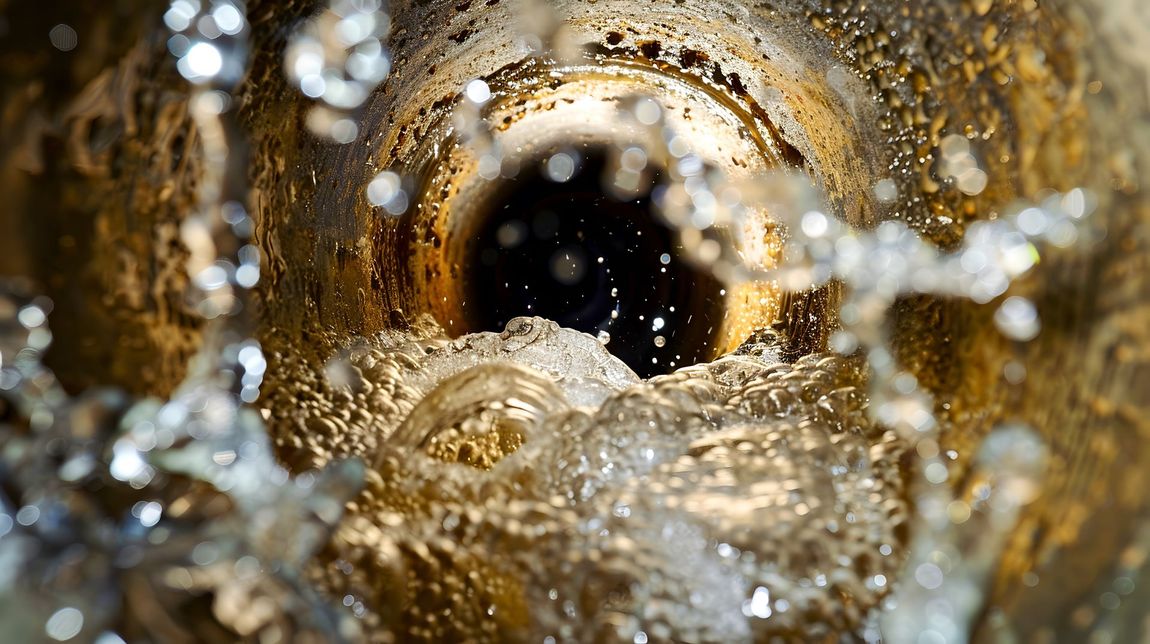 Gros plan sur l'eau qui coule dans un tuyau.