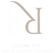 Logotipo: letras entrelazadas "RD" con acentos curvos, "Asesor&iacute;a Rib&eacute;" y "Fiscal Laboral Contable" sobre fondo gris.