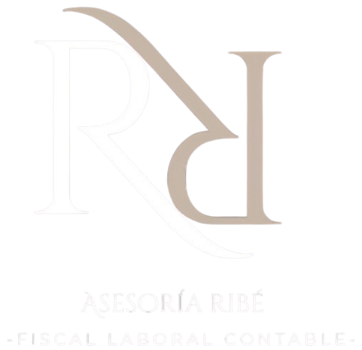 Logotipo: letras entrelazadas "RD" con acentos curvos, "Asesoría Ribé" y "Fiscal Laboral Contable" sobre fondo gris.
