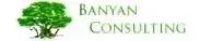 Un logotipo para Banyan Consulting con un árbol en él.