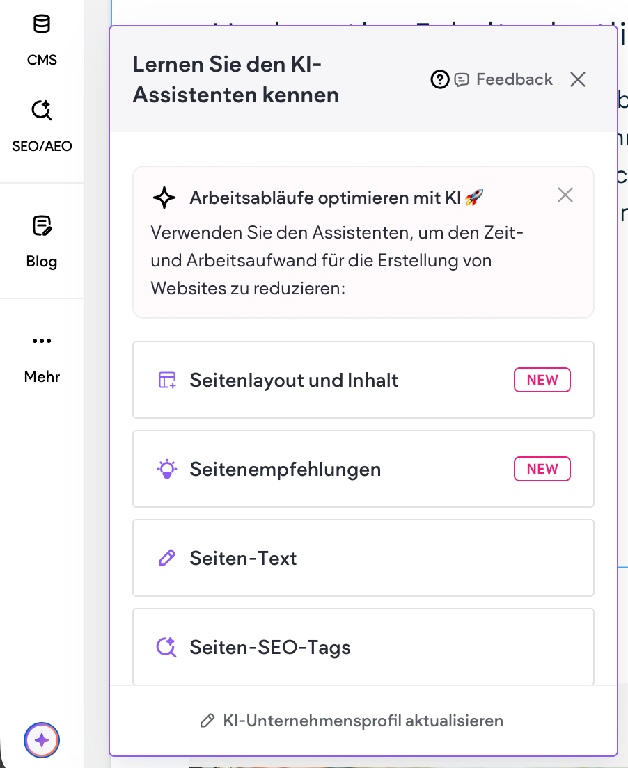 A screenshot of a computer screen that says lernen sie den ki assistenten kennen