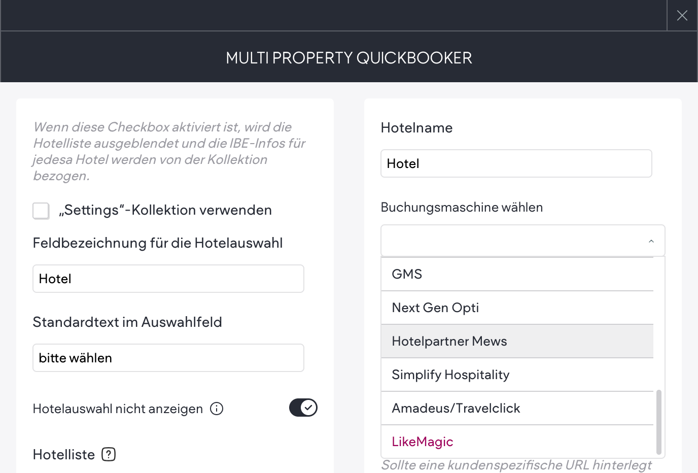 Ein Screenshot einer Hotelwebsite mit einem Bild eines Fensters