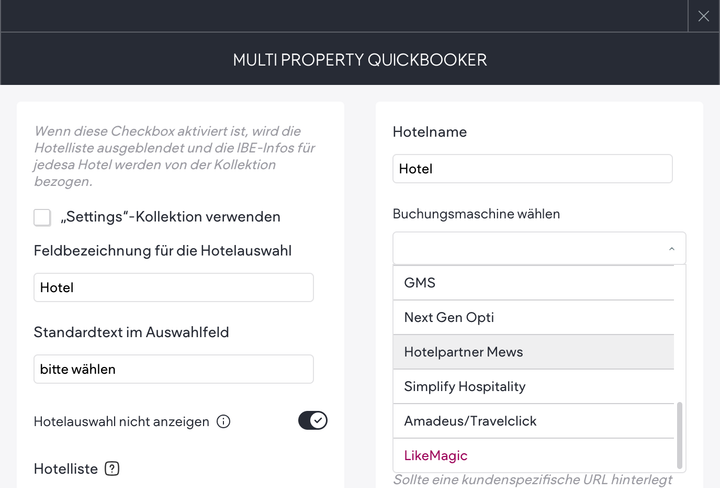 Ein Screenshot einer Hotelwebsite mit einem Bild eines Fensters
