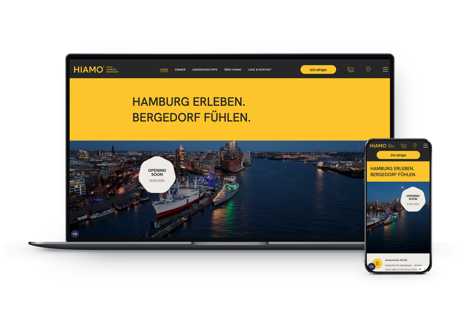 The Parkhotel Kühungsborn website is displayed on a laptop and a mobile phone.