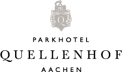 Logo für das Parkhotel Quellenhof Aachen mit einem Wappen, das den Buchstaben Q zeigt, gefolgt vom Hotelnamen.