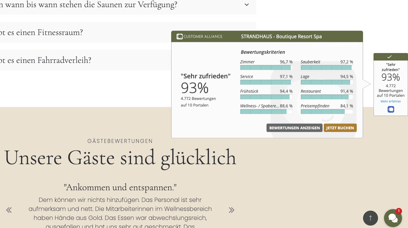 A screenshot of a website that says unsere gaste sind glücklich