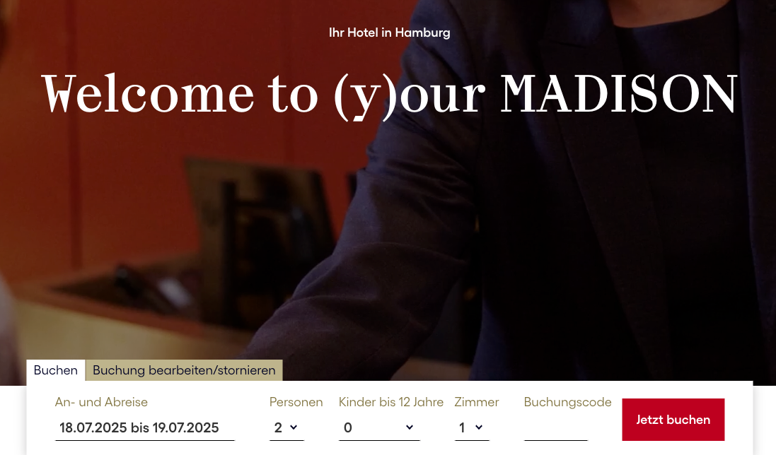 Ein Screenshot einer Website mit der Aufschrift „Willkommen in Ihrem Madison“